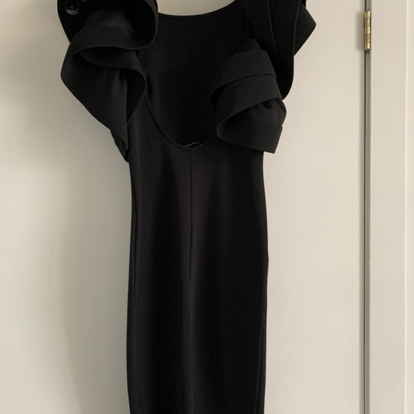 Black Low Back Dress with Puff Sleeves - Picture 3 of 3